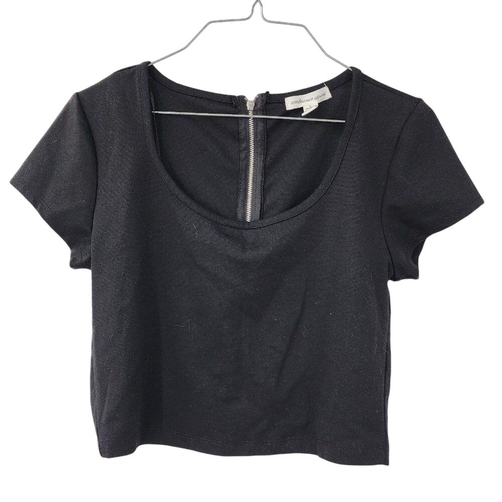 AMBIANCE APPAREL Black Full Zip Back Closure Top Womens Size Large L